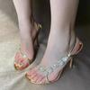 Fashion Luxury Gold Crystal Designer High Heeled Sandals Women Fashion Square Toe Party Wedding Shoes Elegant High Heels Sandalias Mujer
