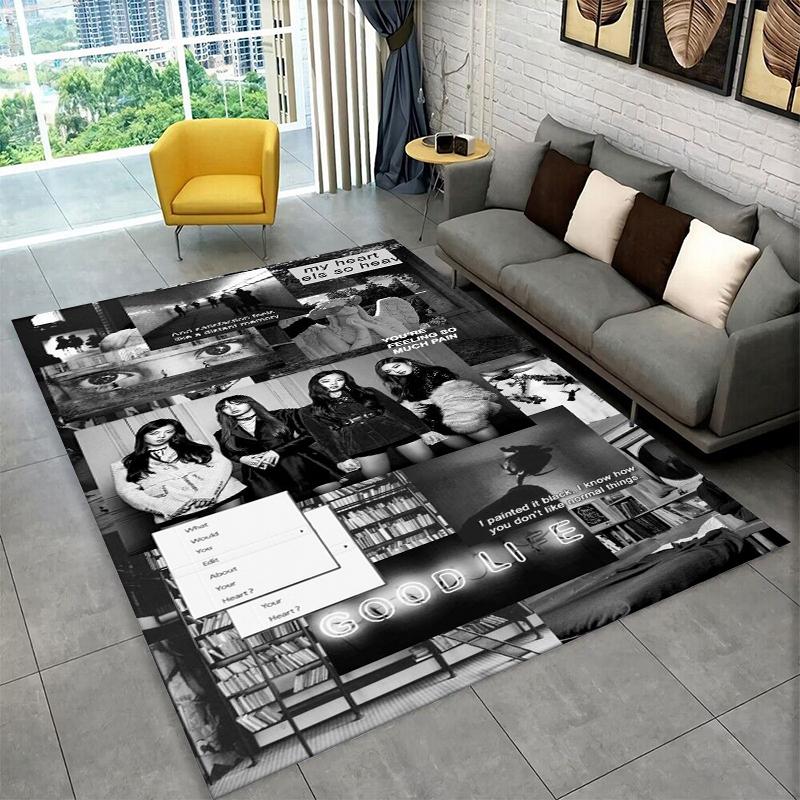 Fashion B-Black P-Pink Kpop Star Carpet Rug for Playroom Bedroom Living Room Sofa Home Decor,kid Area Rug Non-slip Floor Mat