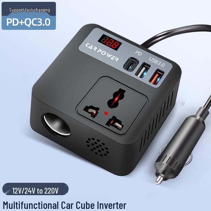 Universal Car & Truck Power Converter: 12V/24V to 220V Inverter with Fast Mobile Charging