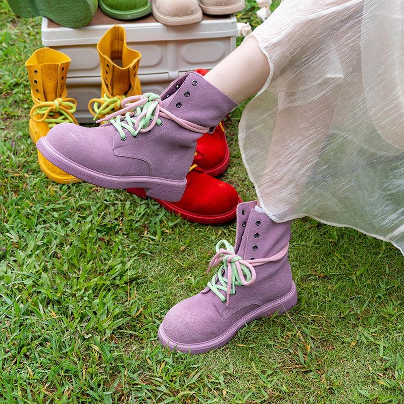 Cowhide version~ thick-soled Martin boots women's new summer thin leisure sports small yellow locomotive short boots tide