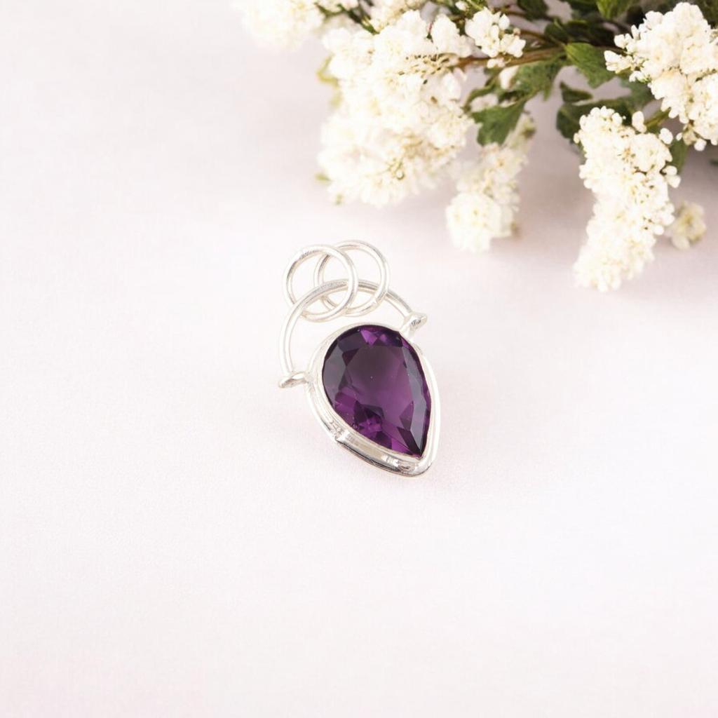 Rare Amethyst Gemstone 925 Sterling Silver Handmade Jewelry Gift Pendant 1.01" PP-56-4