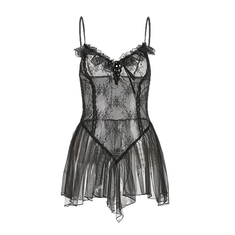 Provocative Transparent Lingerie Set: Flirty Bra and Pajama for Passionate Nights