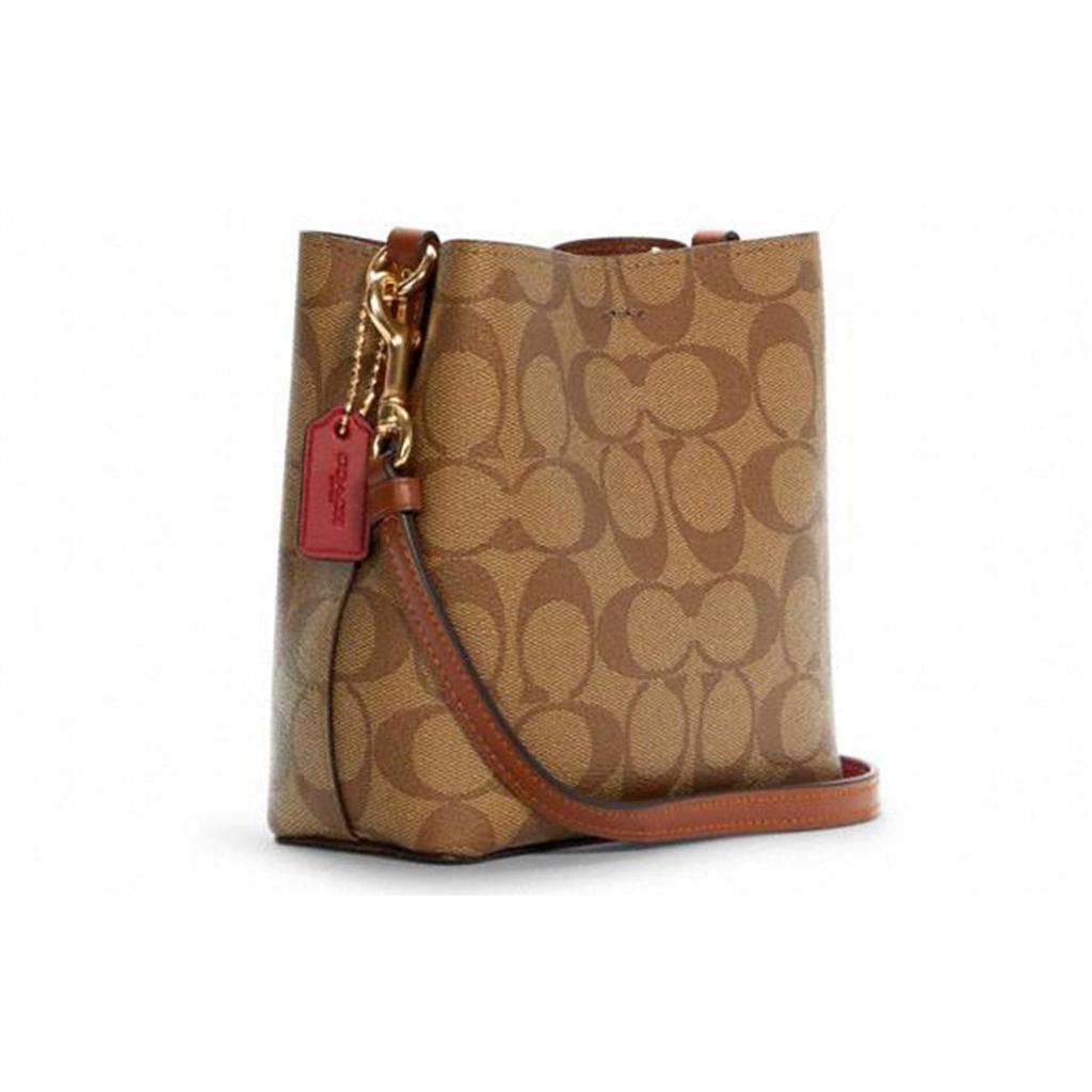COACH Town Ebony Leather Bucket Bag, Crossbody Bag Small Women's Khaki Multicolor C6835-IME7V