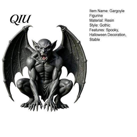 Dark Fantasy Home Decor Gargoyle Figurine, Medieval Winged Statue, Resin Gothic Office Ornament Horn Demon for Bookshelf Desk Architectural Figure