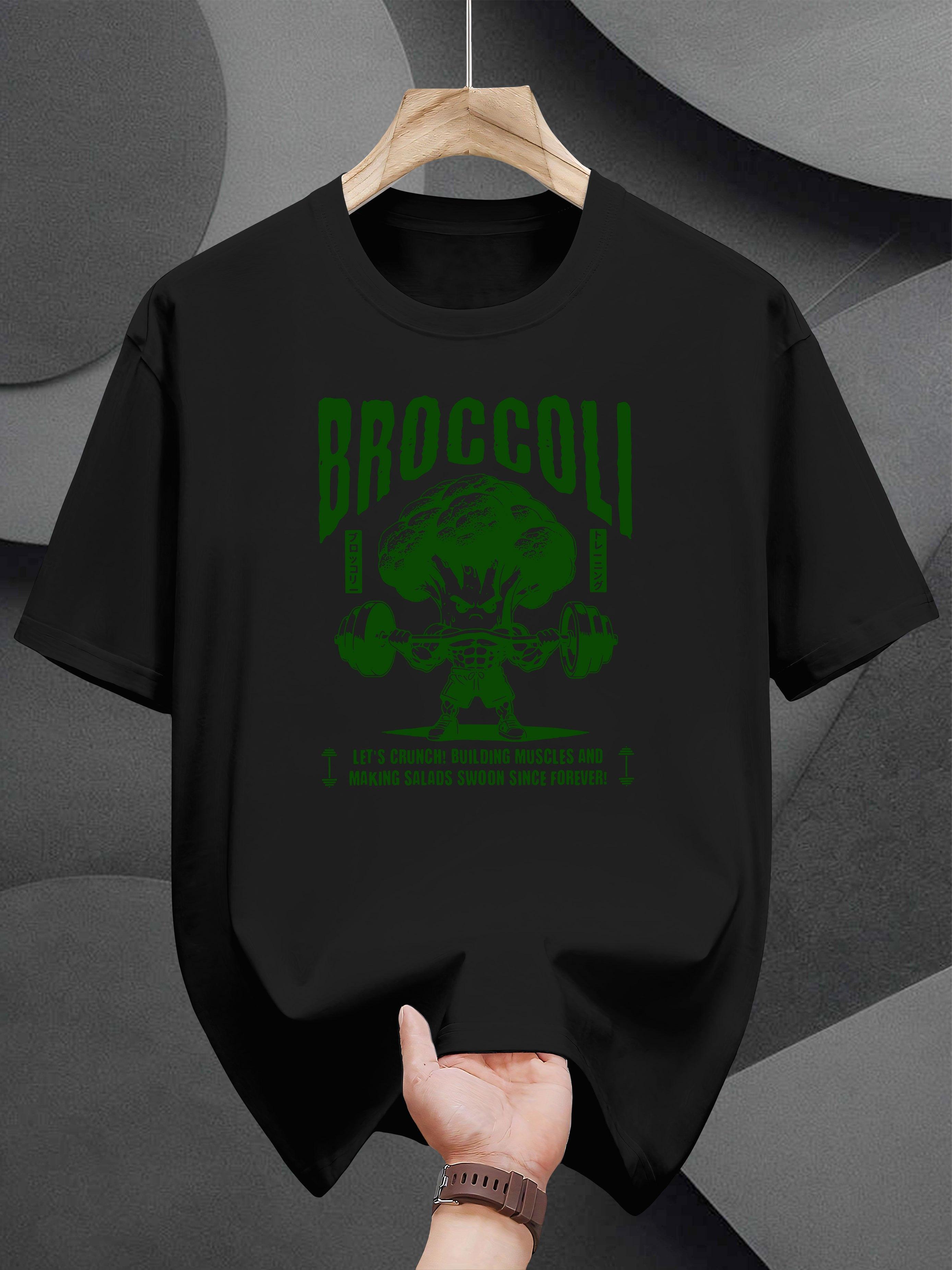 Casual T-shirt with Bold BROCCOLI Print - Green S