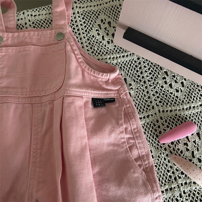 Zestaw Różowy Kombinezon i T-shirt w Koreańskim Stylu dla Dziewczynek Wiosna 2025