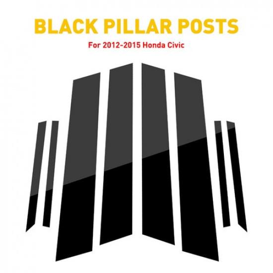 8x Glossy Black Car Door Window Pillar Post Cover Trim For Honda Civic 12-15 US