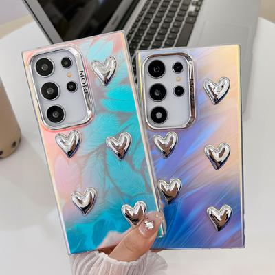 Electroplating Heart DIY Phone Case for Samsung S25Ultra/S24Plus/A56, High-End Stereo Design