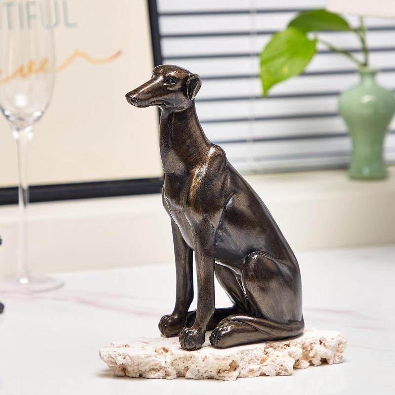 Antique Bronze Vintage Greyhound Dog Statue Resin Animal Figurine for Anniversary Gift Living Room Home Decor Accent