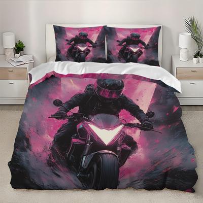 Motorradmuster Bettwäscheset, Motorrad Bettdeckenbezug für Kinder Jungen Jugendliche Extremsport Thema Bettbezugset mit Reißverschluss