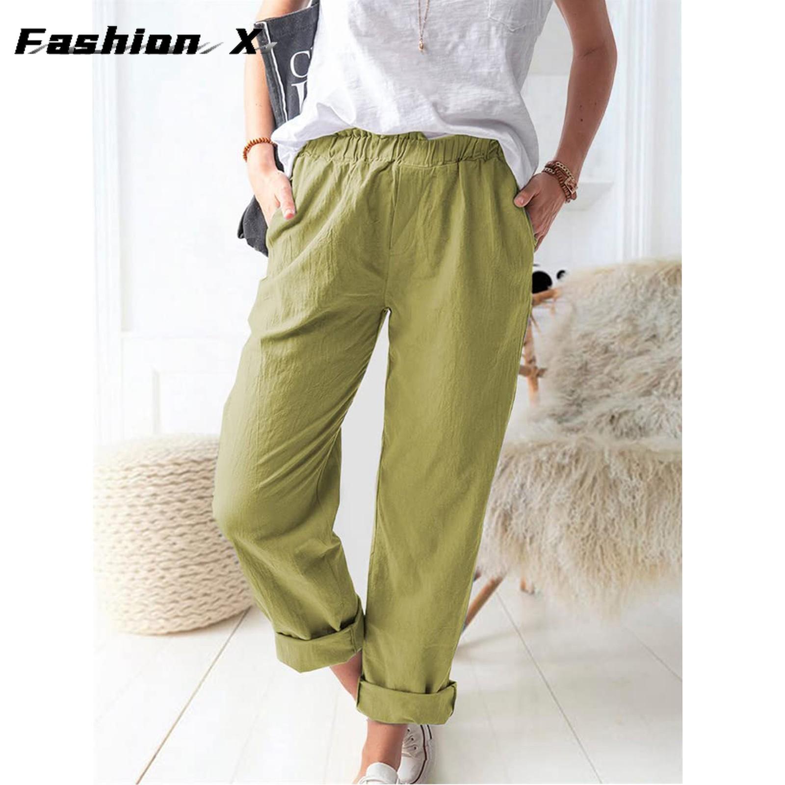 

Женские брюки, свободные широкие брюки, повседневные эластичные хлопковые льняные брюки L жёлтый