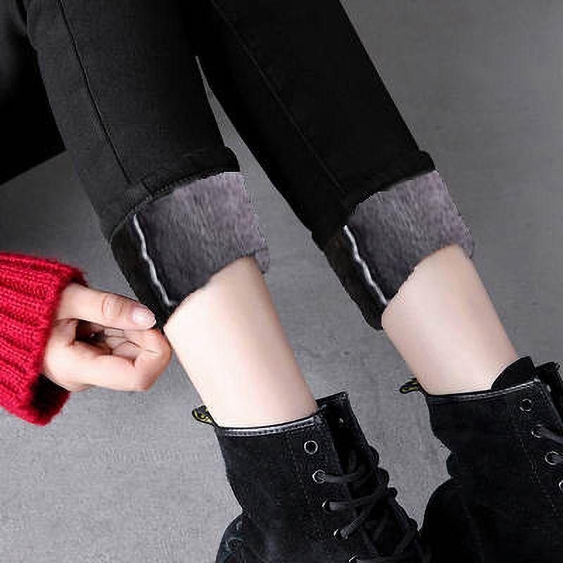 Women's High-Waist Fleece-Lined Skinny Jeans - Slimming Bodycon Pencil Pants for Autumn/Winter 2025
