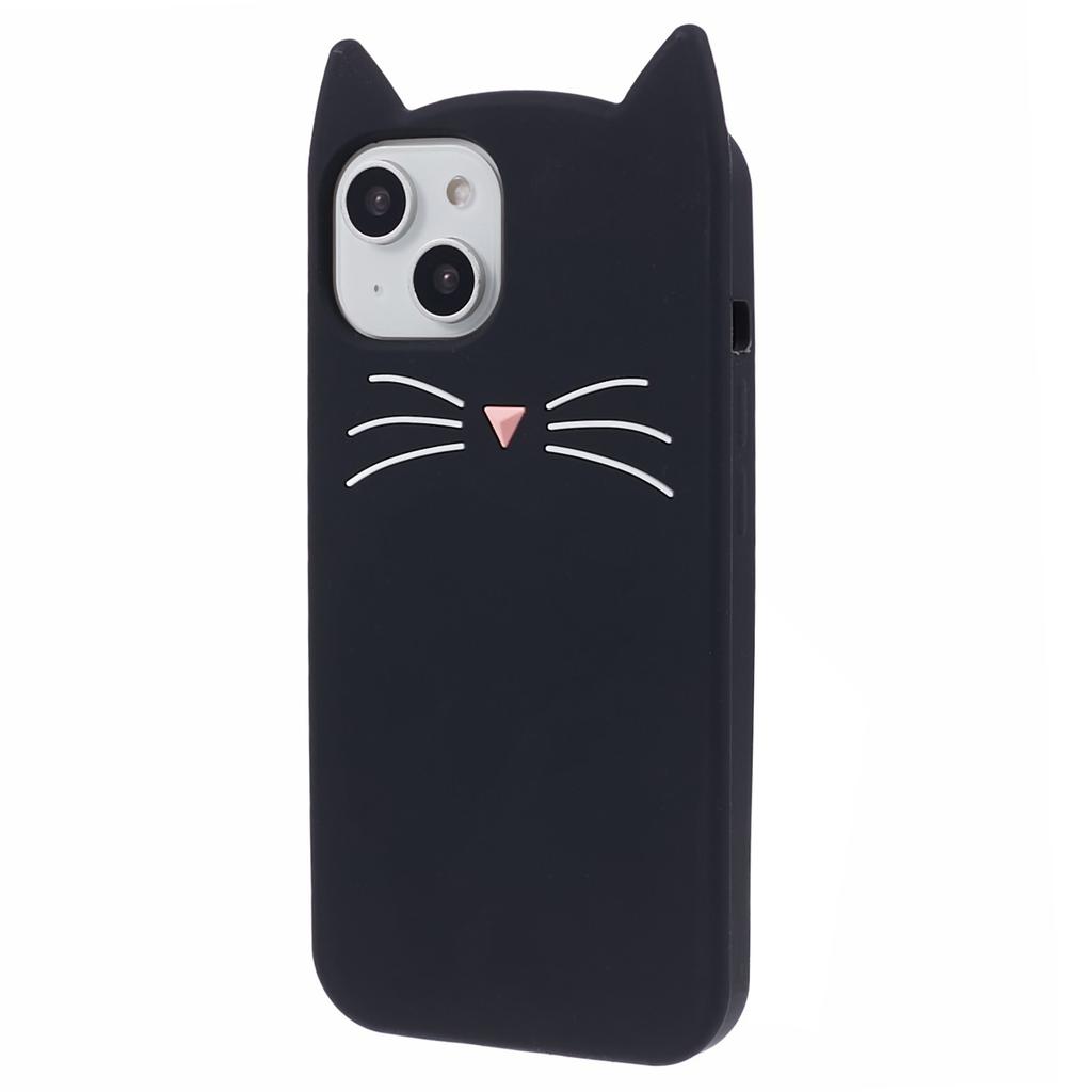 For iPhone 14 Slim-Fit Silicone Shell 3D Moustache Cat Shockproof Phone Cover Case