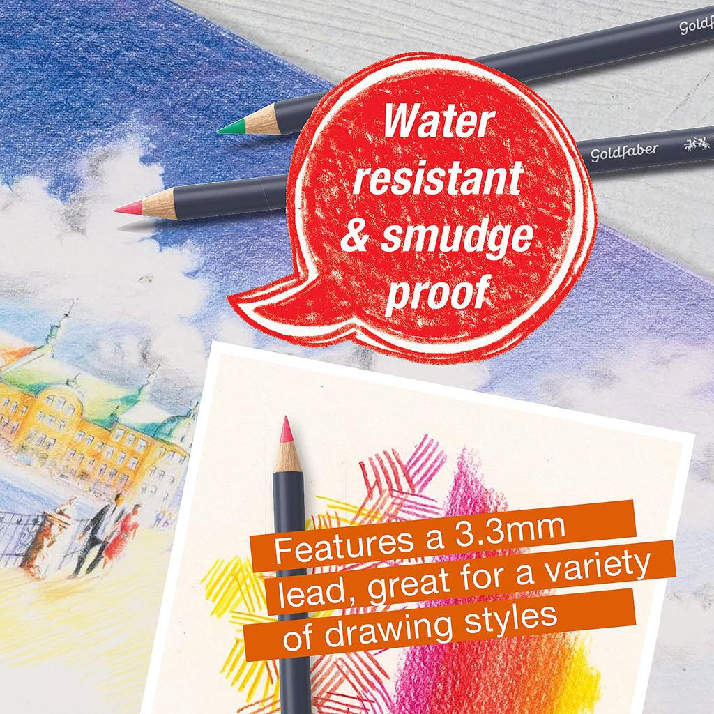 Gold Faber Colored Pencil Tin 24 Faber-Castell Set, Pencils.