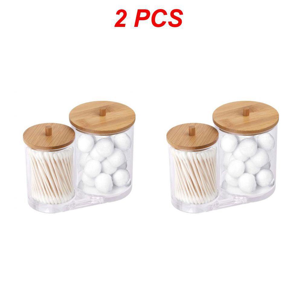 1/2 buc. Organizator de machiaj acrilic Cutie de depozitare pentru tampon de bumbac pentru tampoane de bumbac Tijă Organizator de bijuterii pentru cosmetice cu capac din bambus