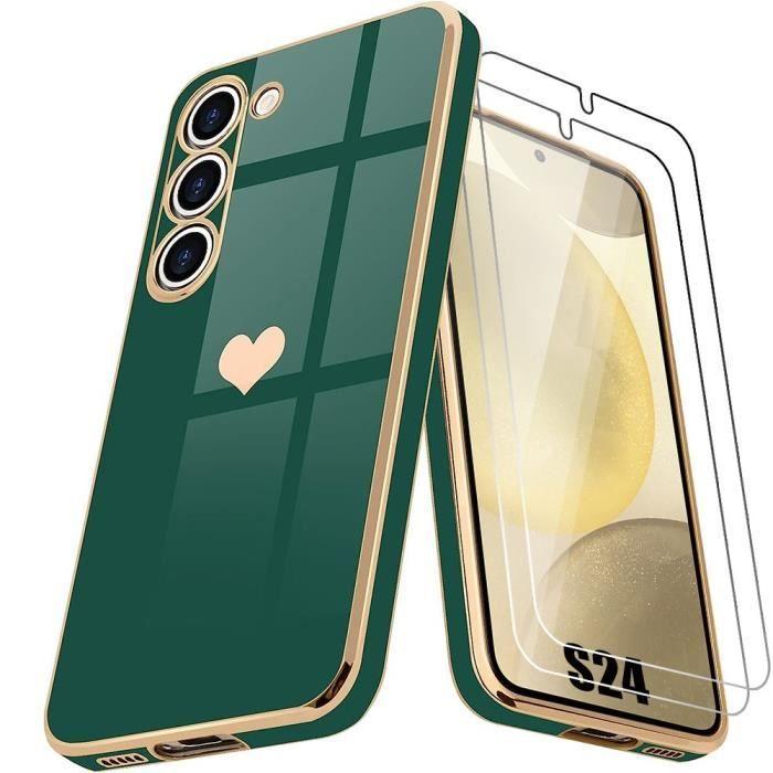 Coque de protection - samsung - galaxy s24 - silicone tpu - antichoc - motif cœur - vert nuit
