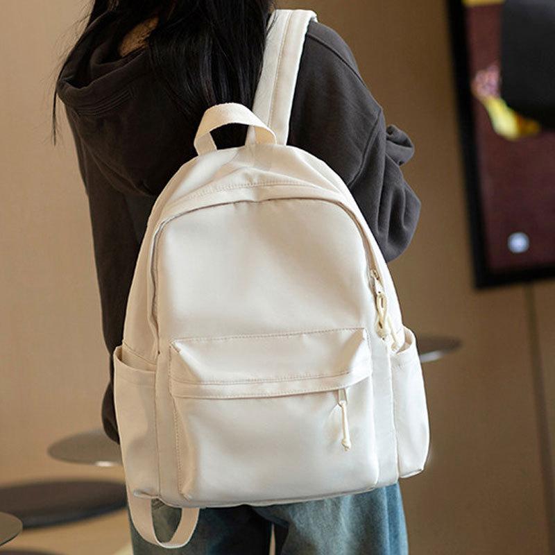 Schoolbag Solid Color Schoolbag Original Ulzzang Versatile High School Backpack Large Capacity Ins Campus Trend Commuter Backpack Men