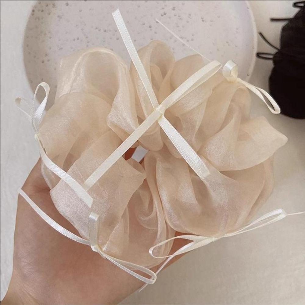 New Korean Simple Lace Mesh Hair Band for Women Sweet Bow Ribbon Rubber Band Headband Girls Daily Hair Accessories