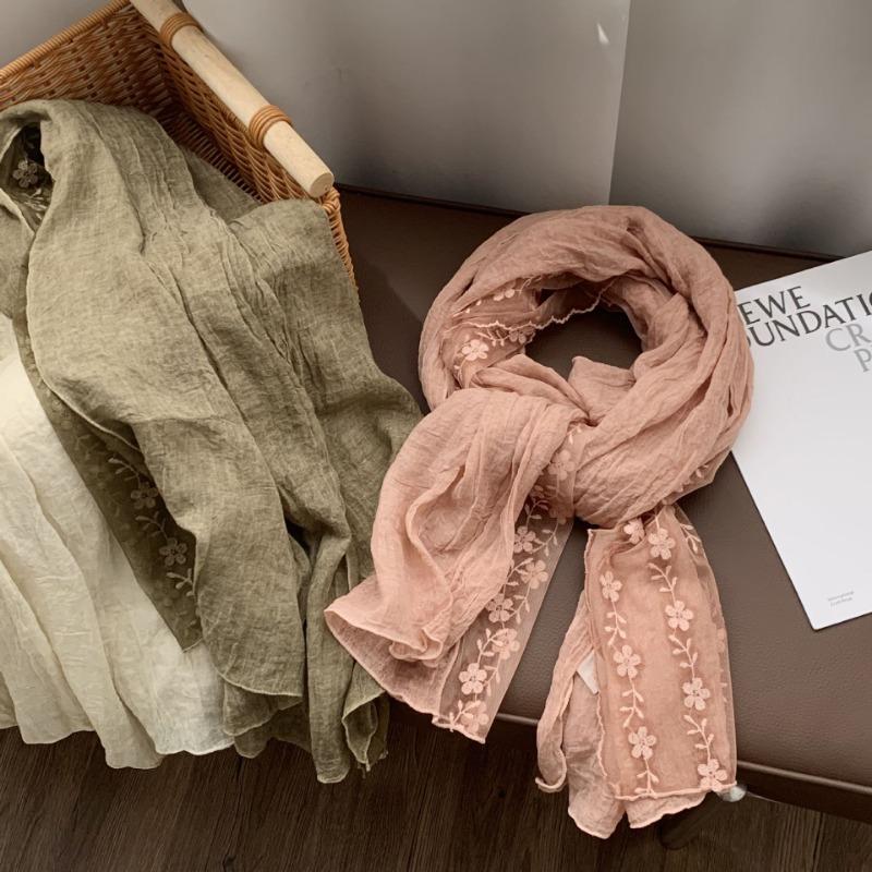 Cotton and linen scarf atmosphere lace embroidered scarf silk scarf fashion versatile literary scarf small shawl