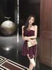 Elegant Purple Halter Neck Bandeau Dress with Pleated Waist for Women