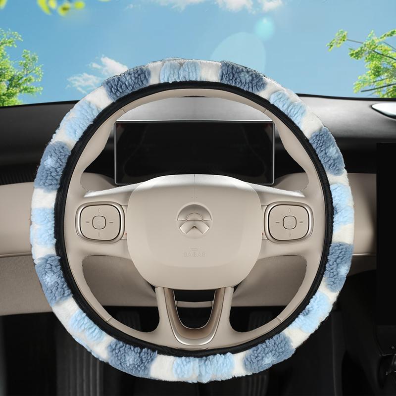 Flower shaped car steering wheel cover with plush three-dimensional pattern elastic and elastic protective cover for women s car синий