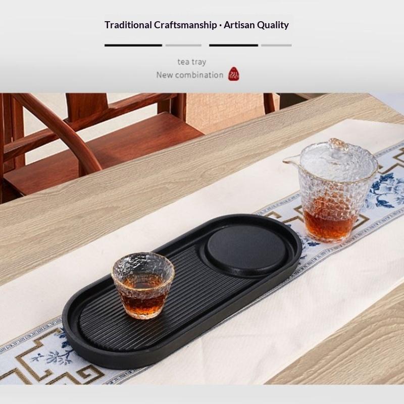 Mini Japanese Style Dry Brew Tea Tray All In One Imitation Black Stone Small Household Gongfu Tea Plate Water Storage Design