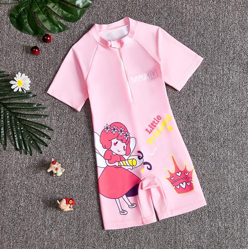 

2025 Kids Cartoon Swimwear: Girls One-Piece & Boys Short-Sleeve Suit M 90-100CM