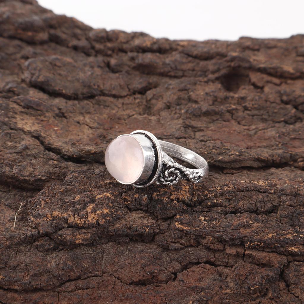 Rose Quartz Ring Jewelry, 925 Sterling Silver Ring, Handmade Adorable Gemstone Meditation Jewelry Ring For Memorial Day