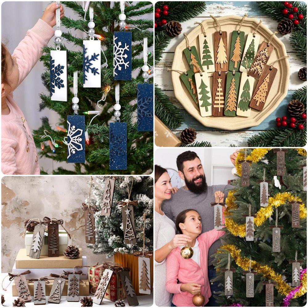 6PCS Wood Christmas Hanging Decoration Handcrafted Style Drop Ornament Festive Gift  Home Decoration