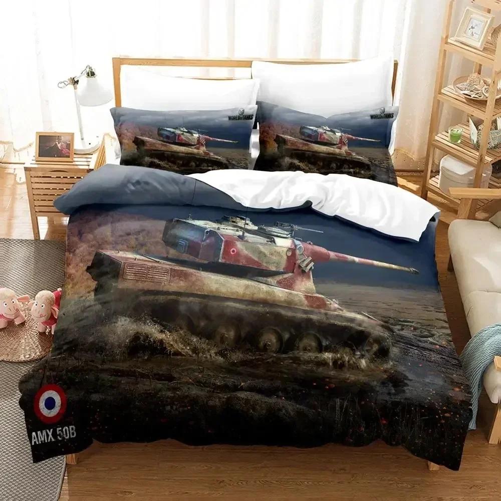 Tank Duvet Cover Set King Size War Theme Bedding Set W-World Of Tank Game Gifts For Kids Boys Men Comfortable Bedroom Decor