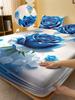1 Simple Modern Plant Flower Blue Rose Digital Printed Frosted Fitted Sheet,bedroom Printed Bed cover,bedding(No Pillowcase)