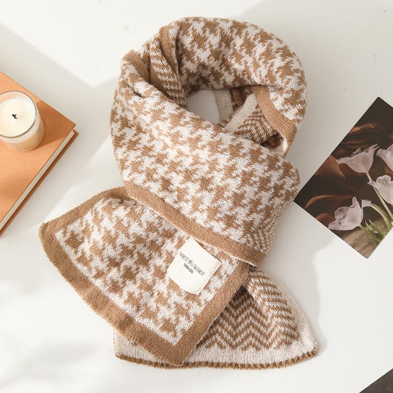 Double-Sided Houndstooth Knitted Winter Scarf