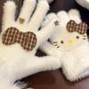 Damen Winter 2025 Karierte Kitty-Handschuhe - Warm, Retro, Fünf-Finger Radfahren Kälteschutz