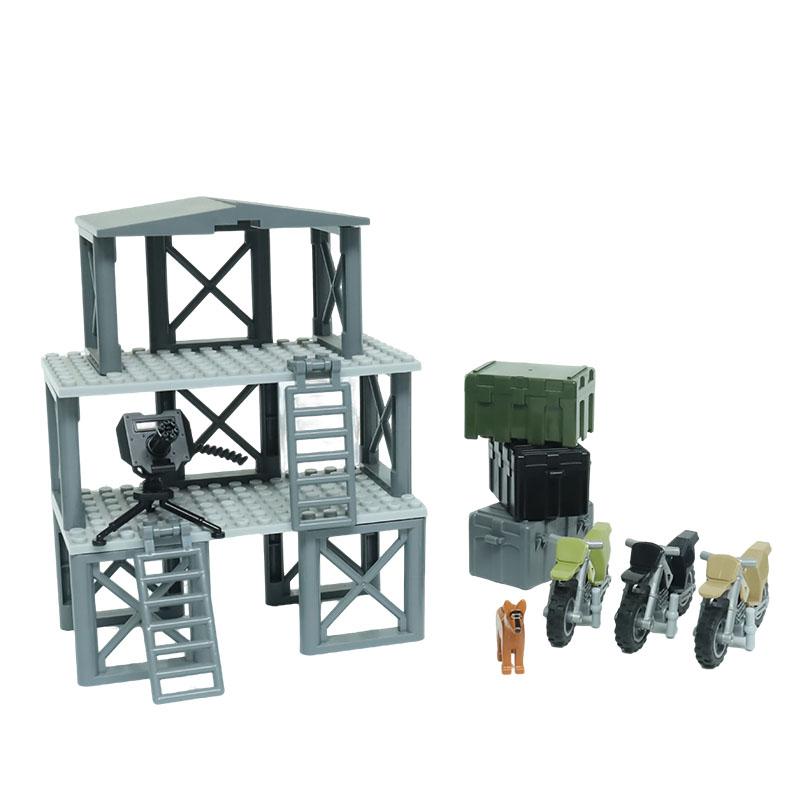 WK2 Militärbasis Moc Sentinel Turm Wachturm Gefängniskäfig Gebäude Modell Militärspielzeug Waffen Baustein DIY Junge Kind Geschenk