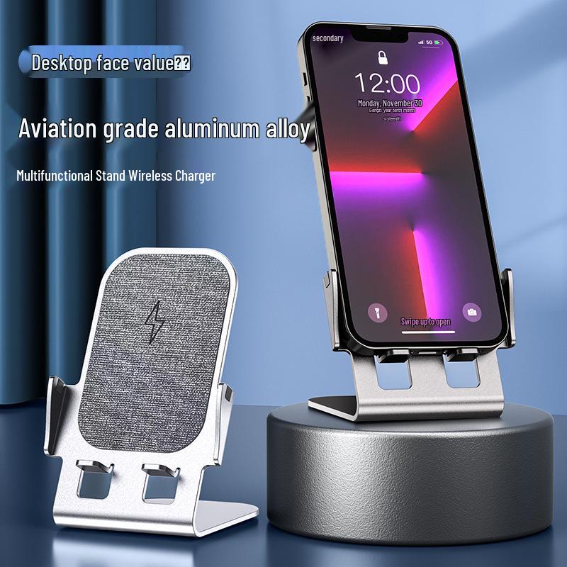 15W Aluminum Alloy Wireless Charging Stand for Apple & Android - Fast Desktop Vertical Charger