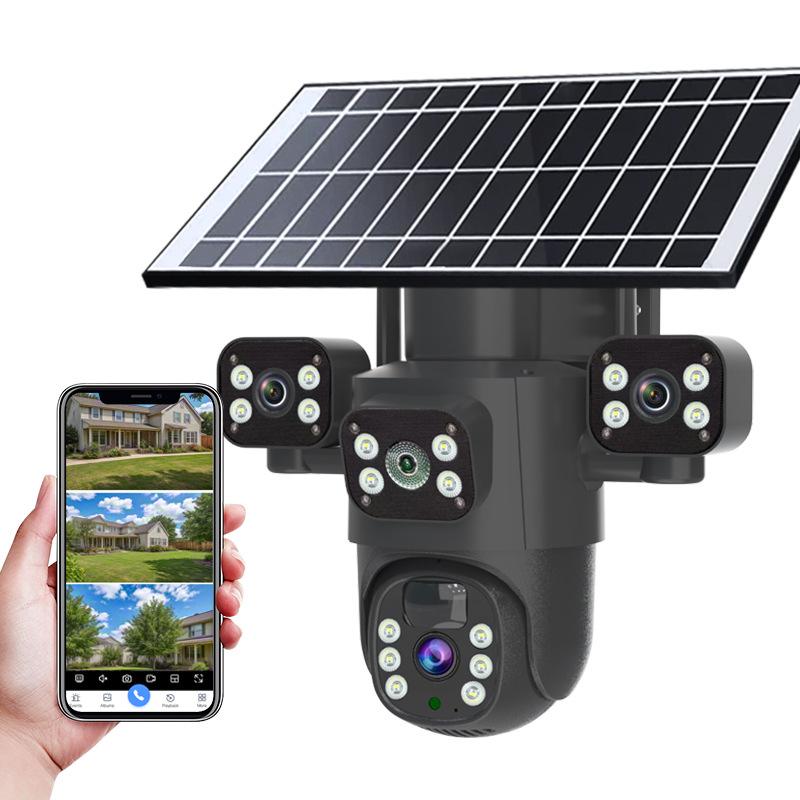 4G Solar Outdoor Camera: Full Color Night Vision, Voice Intercom, Waterproof, 3-Lens