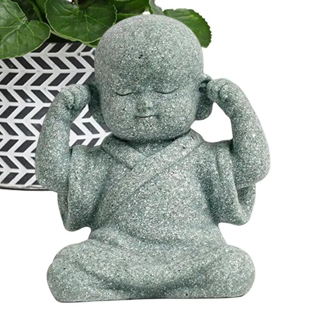 DIY Mini Bald Monk Chinese Style Buddha Statue Durable Little Monk Ornament Fish Pond Landscaping