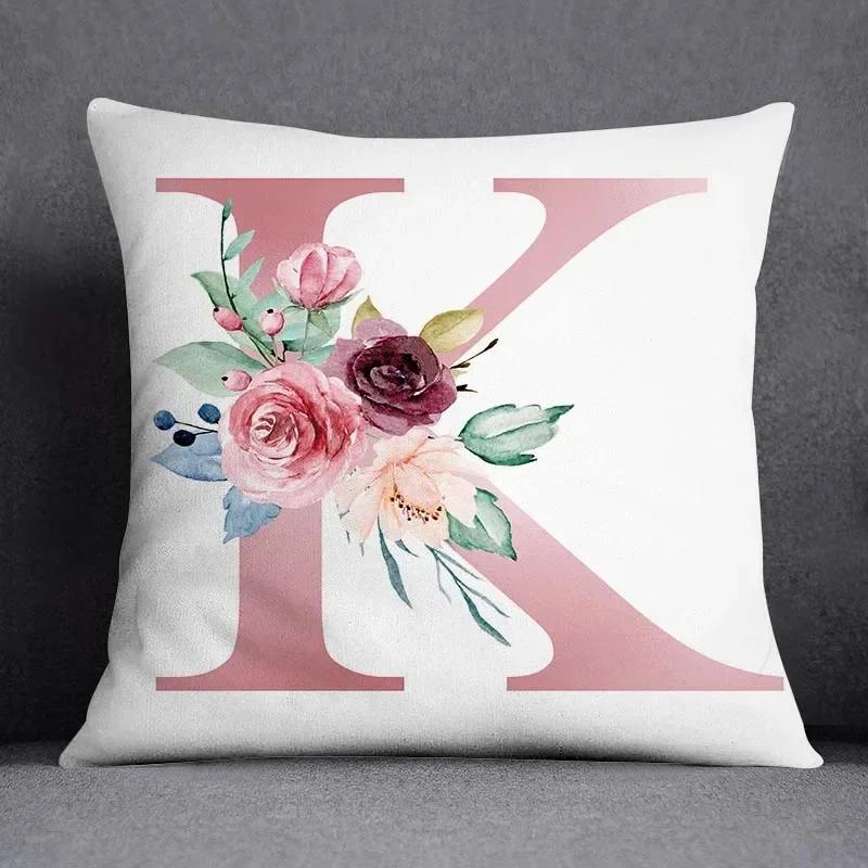 Floral Letter Pattern Decorative Pillowcase Square Home Office Cushion Cover