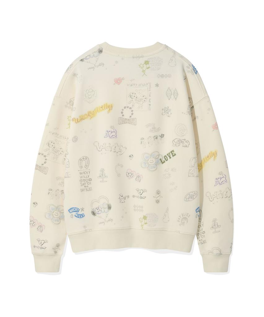 WACKY WILLY Women'S Drawing Pattern Semi-Oversized Sweatshirt Pattern