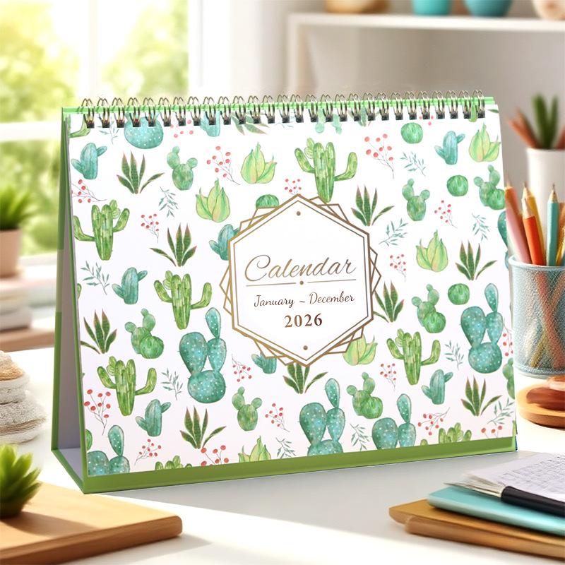 2026 Creative Desktop Calendar-Portable Thick Paper Standing Flip Version,Daily Schedule/Yearly Agenda,Time Management Organizer