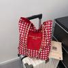 American Double-sided Bag Plaid Canvas Bag Women's Commuter Tote Bag Retro Contrasting Color Handbag Spring New Parent-child Bag