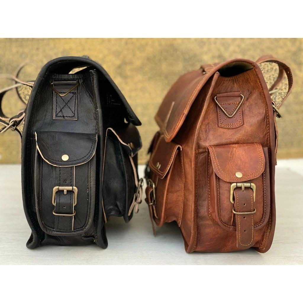 Leather Motorcycle Side Luggage Black Brown Saddle Bag Panniers Pouch (2 Side)