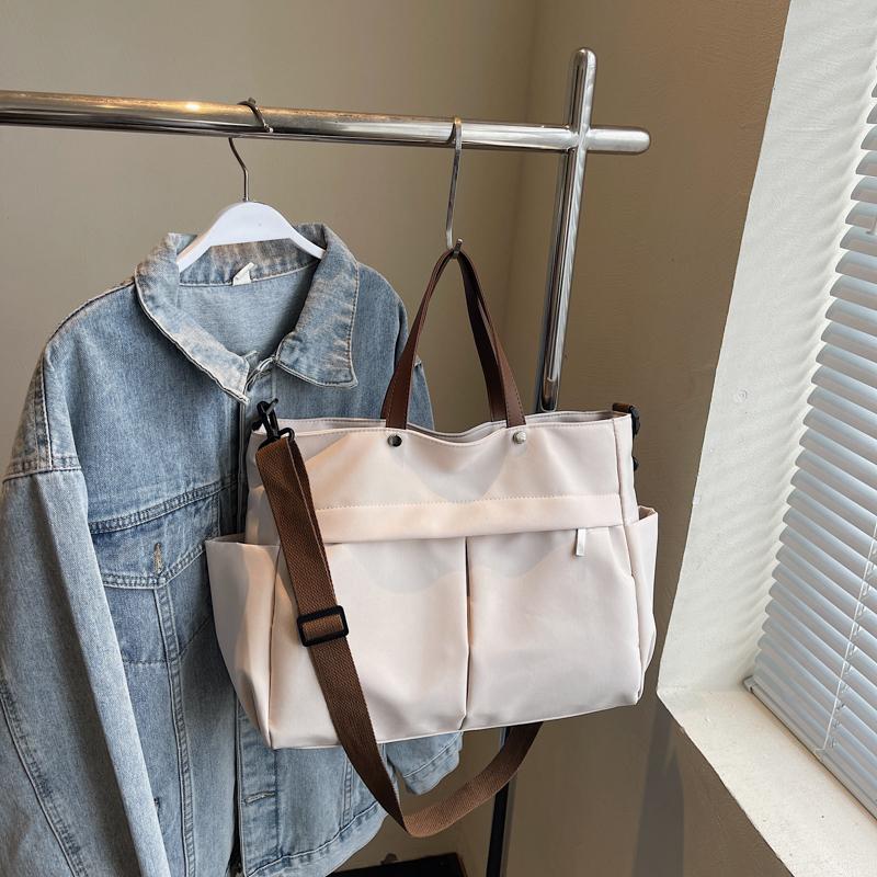 

Модная женская сумка большой вместимости, сумка-тоут, наплечная сумка, нейлоновая простая сумка-тоут, сумка кроссбоди, сумка для ноутбука для поездок на работу бежевый