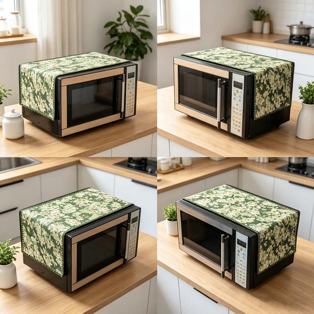 30x90cm Portable Cotton Linen Microwave Dust Cover Small Kitchen Accessory