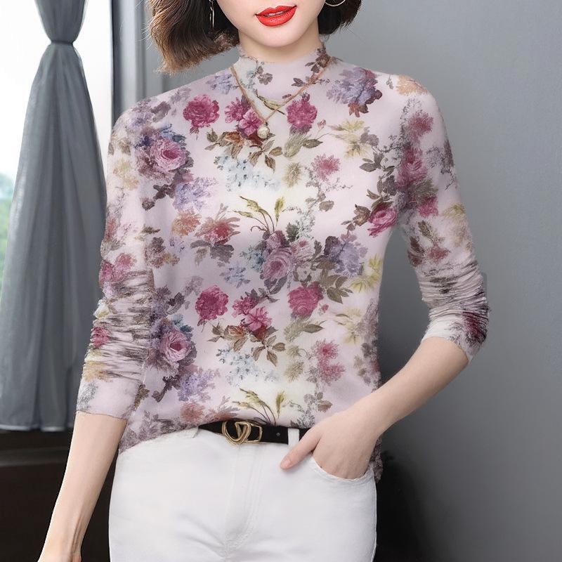 

Leopard Print High-Neck Long Sleeve Warm Top for Middle-Aged Women XL