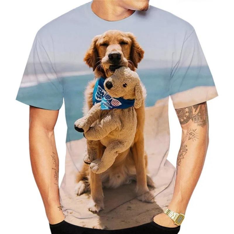 Animal Cute Golden Retriever 3D Print T-Shirts Summer Men Women Short Sleeve T Shirt Oversized Harajuku Tees Tops Kids Clothing