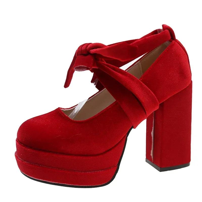 High Heel Round Head Leggings Lace Up Women's High Heel Shoes 2024 Hot Selling High Quality Elegant Women's Shoes