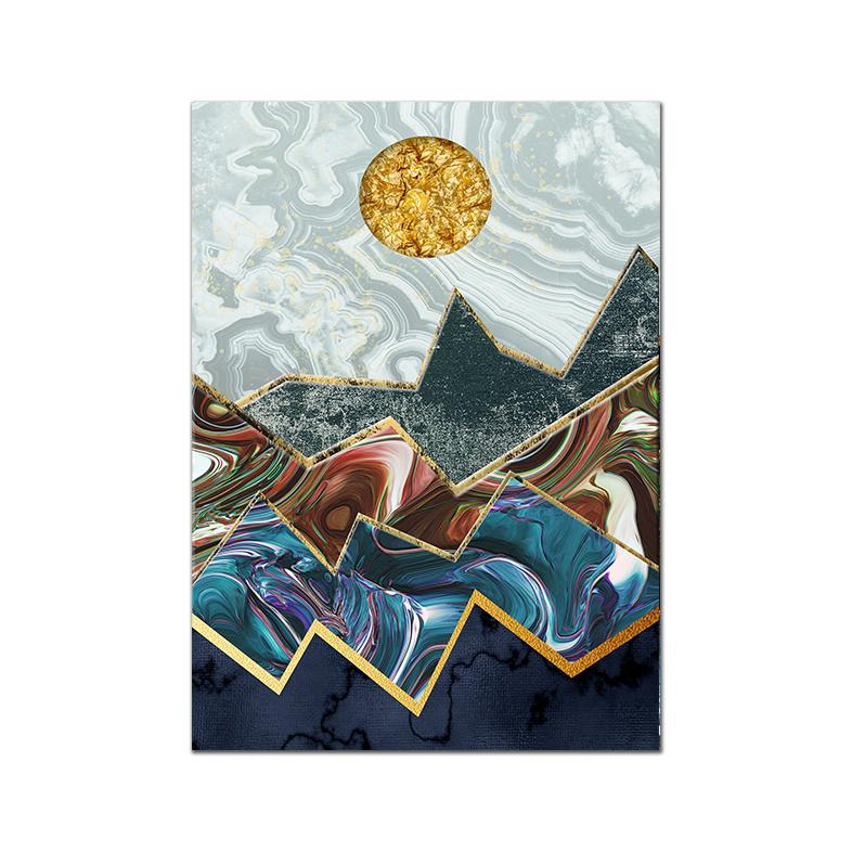 

Пейзаж абстрактный плакат Золотая фольга Солнце Холст Картина Бохо Горный художественный принт Современная настенная картина Гостиная Спальня Домашний декор 21x30cm No Framed