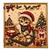 Christmas Party Favors Xmas Cat Faux Pearl Painting Kit, Festive Art DIY Seasonal Supplies Cute Kitty 3D Bead Craft Kit for Adults Teens, Holiday Wall