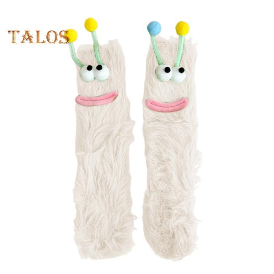 1 Pair Cartoon Socks Funny Expression Decoration Animal Big Eyes Thick Fuzzy Plush Warmth Retention Fall Winter Floor Socks Holiday Gift